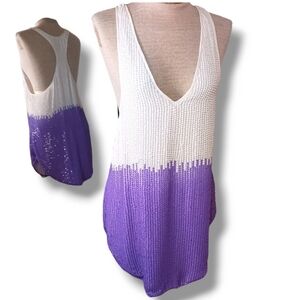 Free People Size XS Sequins Mini Dress Dip Tye Purple White Racerback